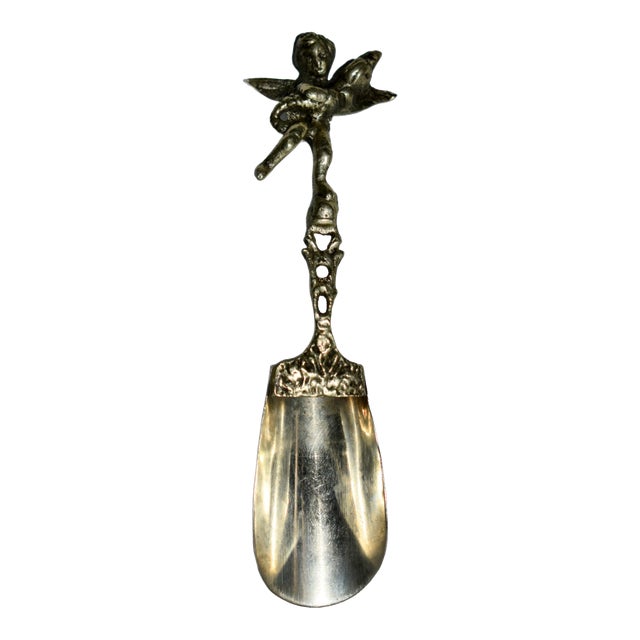 Antique Silver Figural Winged Cherub Salt Spoon For Sale