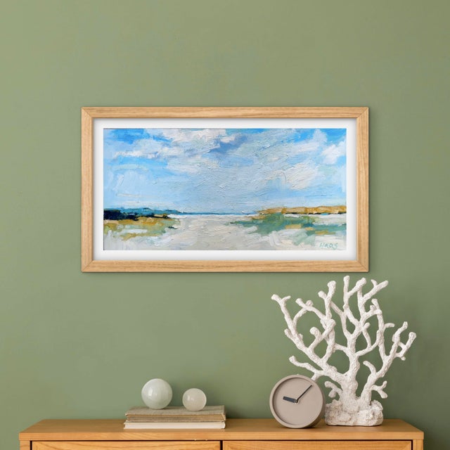 Wood Modern Beach Oil Painting Landscape Seascape For Sale - Image 7 of 7