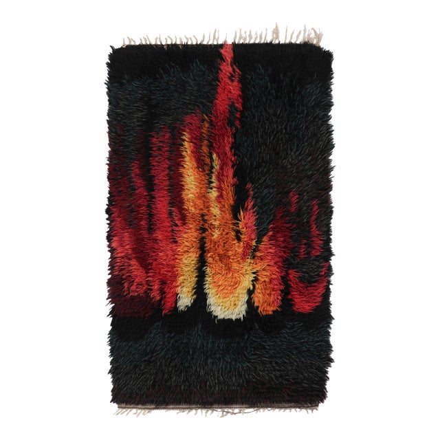 Vintage Swedish Rya Runner, Colorful Scandinavian Flame Patterns - Rug & Kilim For Sale