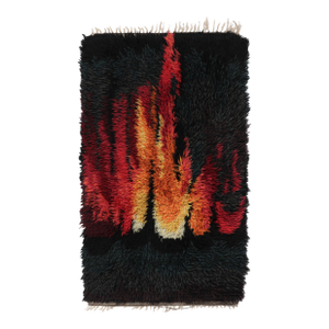 Vintage Swedish Rya Runner, Colorful Scandinavian Flame Patterns - Rug & Kilim