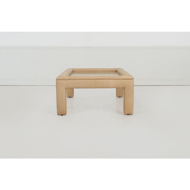 Karl Springer Style Padded Leather Coffee Table 1980 C. For Sale - Image 11 of 11