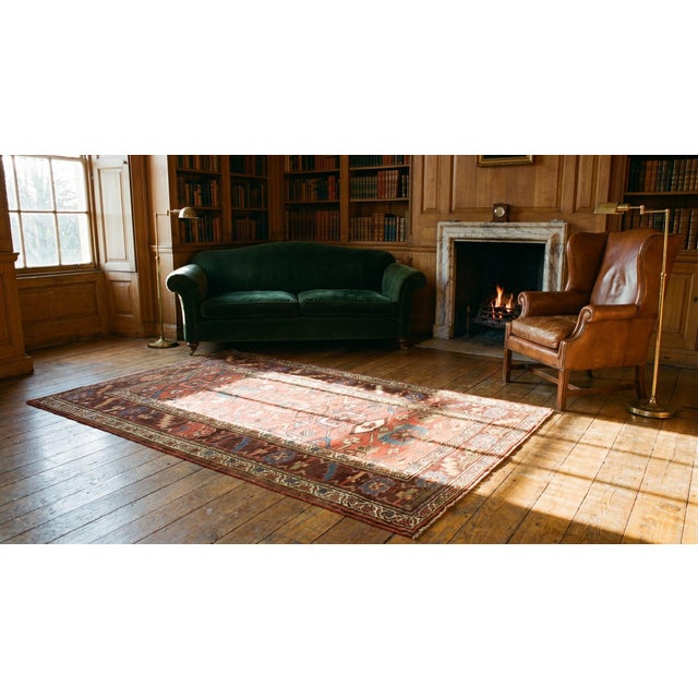1890s Red Coral Rustic Geometric Antique Persian Bijar Rug 4'3" X 6'10" Handknotted Wool Carpet For Sale - Image 9 of 9