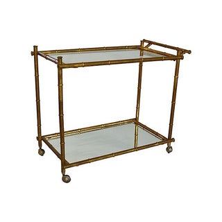 Gilt Faux-Bamboo Bar Cart For Sale