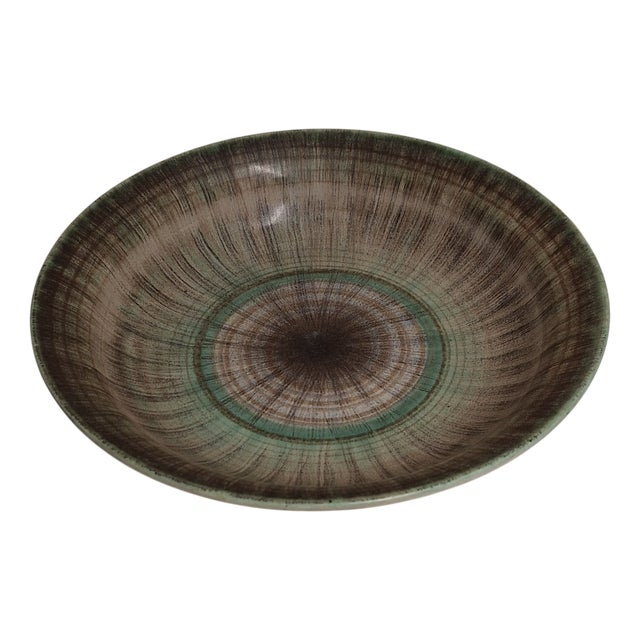Art Deco Handmade Ceramic Bowl with Green-Brown Decor, 1930s For Sale