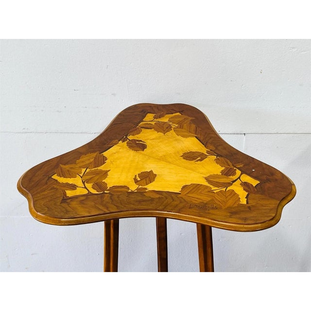 Louis Majorelle Art Nouveau Side Table / Boudoir Table Marquetry Pair Available For Sale - Image 9 of 12