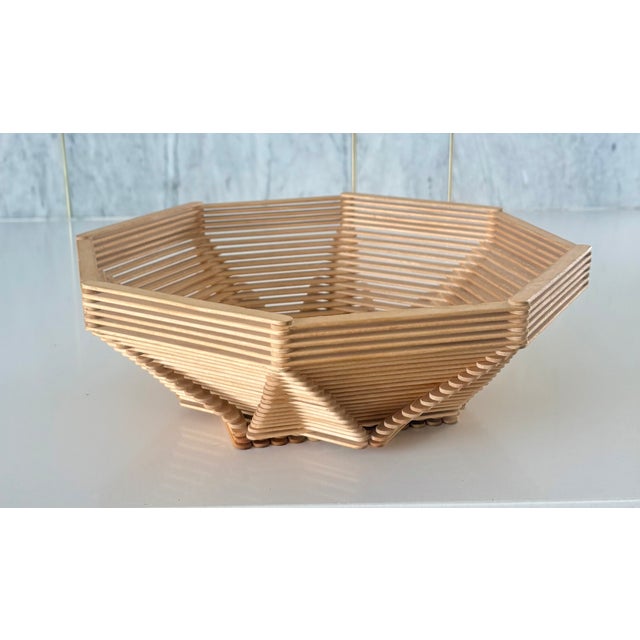 Mid-Century Modern Vintage Tramp Art Style Octagonal Popsicle Stick Catchall Bowl For Sale - Image 3 of 10