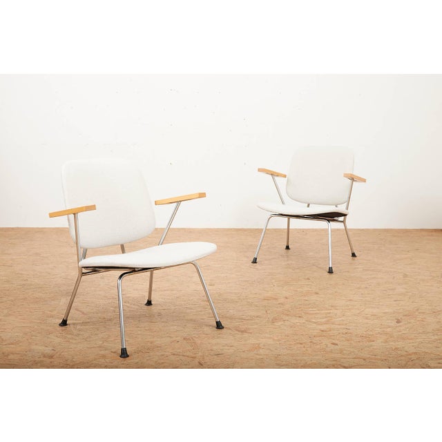 Kembo Armchairs with Chrome-Plated Tubular Steel Frames, Beechwood Armrests and Kvadrat Upholstery by Willem Hendrik Gispen for Kembo, 1954, Set of 2 For Sale - Image 12 of 12
