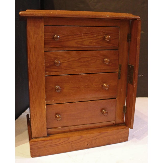 Miniature or Child's Wellington Chest of Drawers, circa 1880s, English. Scotts pine. Original side lock & key. Simple...