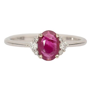 Mozambique Ruby Ring With Natural Diamonds Accents: Solid 14k Gold, Oval 7x5mm For Sale
