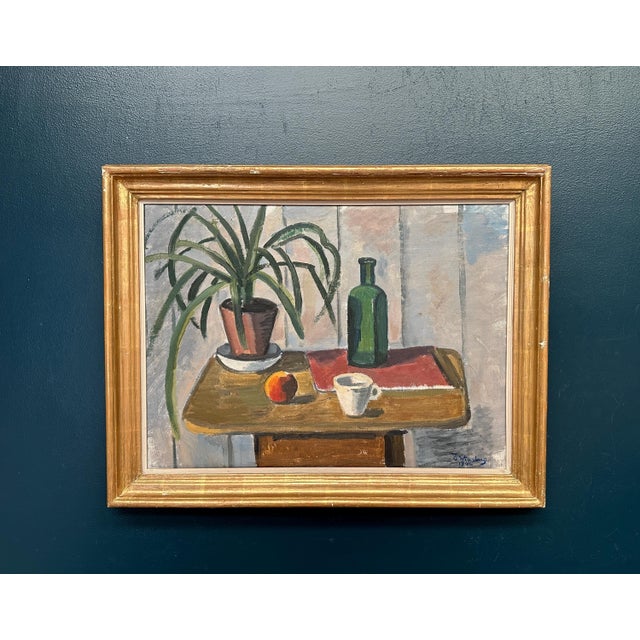 Åke Winnberg, Potted Plant and Green Bottle, 1946, Oil on Canvas, Framed For Sale - Image 13 of 16