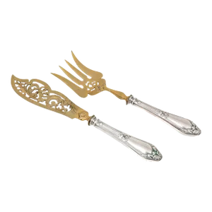 Vintage Weighted 830 Silver and Plated Steel Bladed Ornate Fish Serving Set- a Pair
