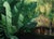 Where the Jungle Speaks by Diego Glazer | Oil on panel Painting of a lush jungle with a thatched hut For Sale