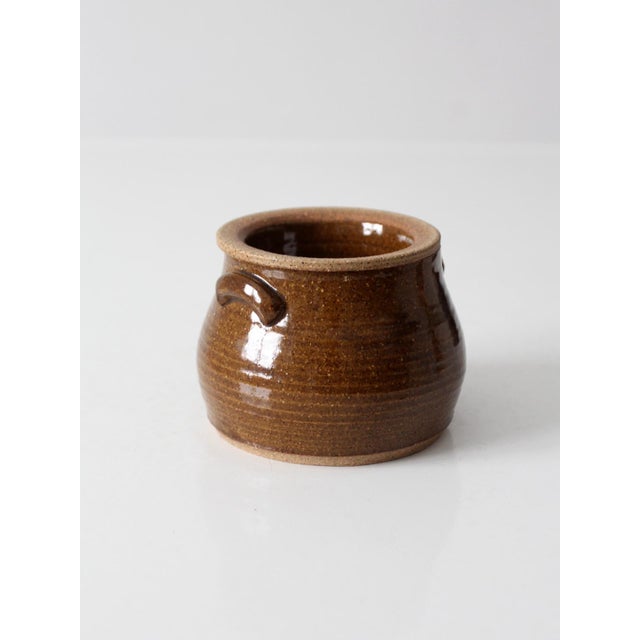 Brown Vintage Handmade Studio Pottery Chilled Server & Butter Crock For Sale - Image 8 of 15