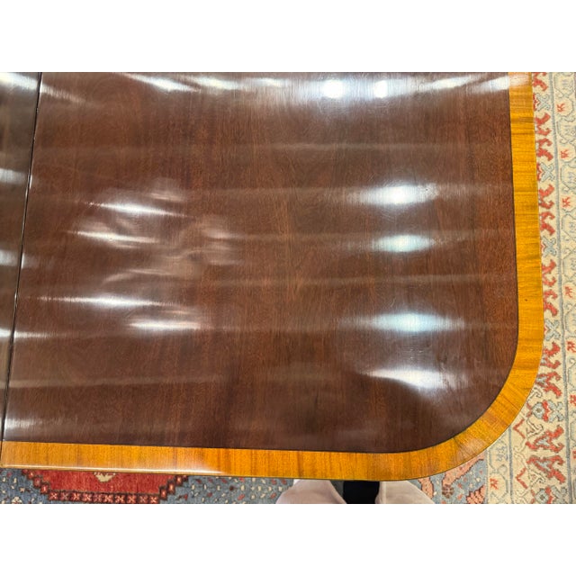 1940s Beacon Hill Mahogany Single Pedestal Dining Table on Brass Castors For Sale In Boston - Image 6 of 12
