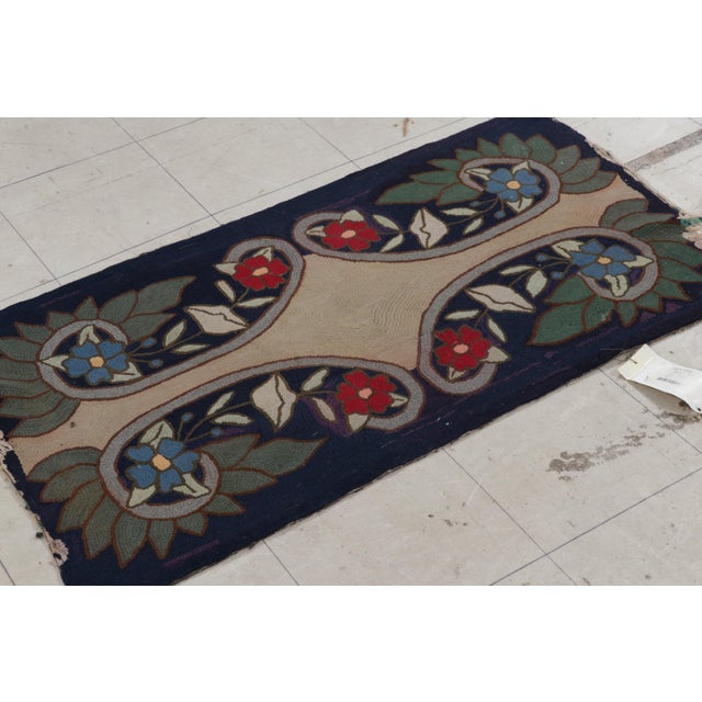 Traditional Antique Hooked Rug in Navy Blue With Medallion and Florals From Rug & Kilim For Sale - Image 3 of 7
