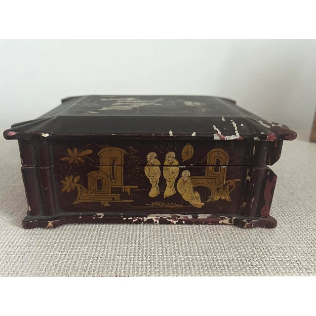 Wood Antique 19th Century Chinese Wood Hand Carved Box For Sale - Image 7 of 12