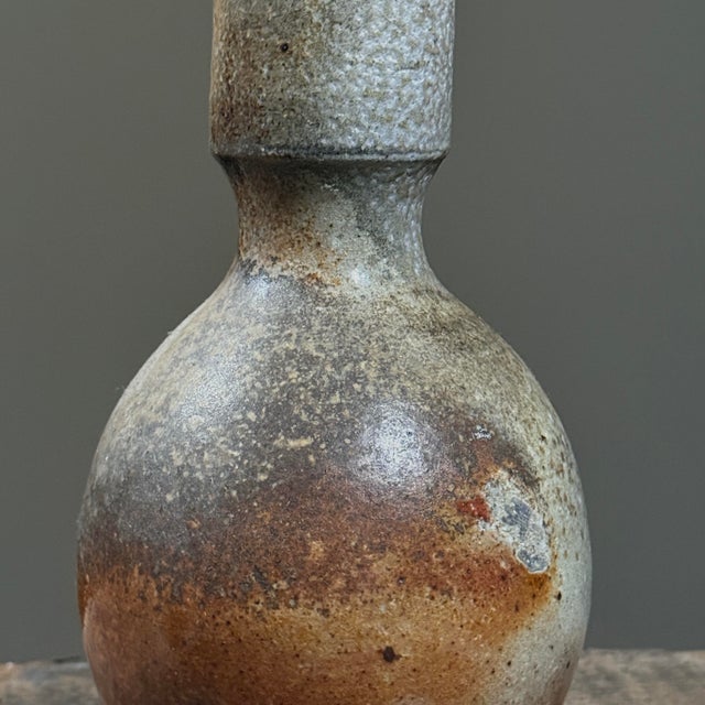 Vintage Modernist Wood Fired Stoneware Vase With Cylindrical Neck For Sale In Philadelphia - Image 6 of 9