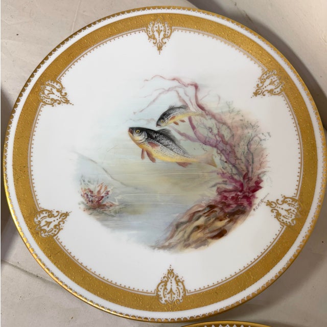 Set of 6 Antique 1800's Hand Painted Limoges Tressemanes & Vogt Porcelain Fish Plates For Sale In New York - Image 6 of 18