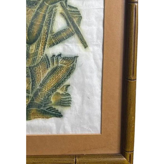 Vintage Thai Temple Rubbing of Celestial Musician in Green & Gold For Sale - Image 11 of 12