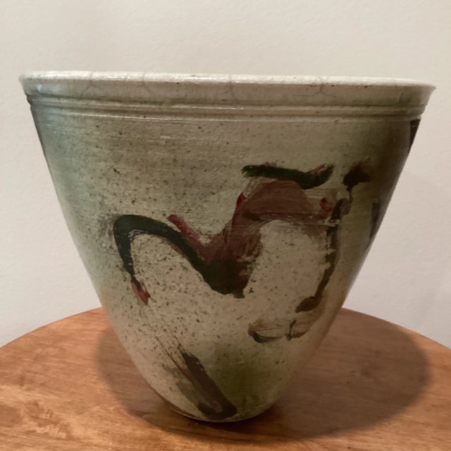 Vintage Ceramic Crackle Vase/Planter Handmade Abstract Primitive Hand Painted Signed Williamson For Sale - Image 4 of 13