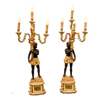 Italian Florentine Blackamoor Candelabra Lamps, Set of 2 For Sale