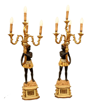 Italian Florentine Blackamoor Candelabra Lamps, Set of 2
