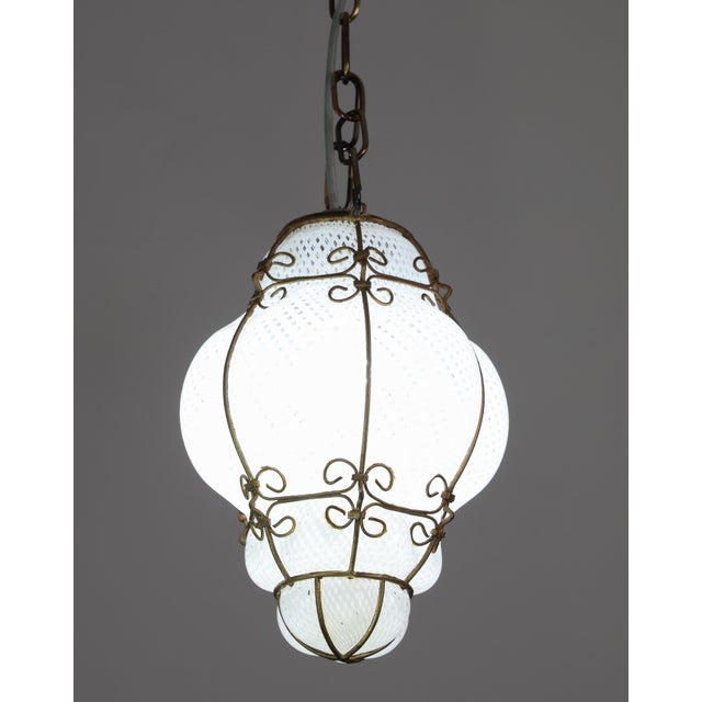 Amazing Venetian Lantern in Murano Reticello Glass, 1950s For Sale - Image 4 of 11