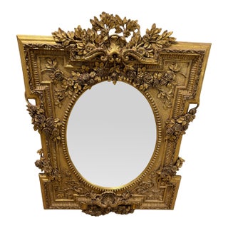Large Ornate Rococo Revival Gold Floral Wood & Composition Wall Mirror For Sale