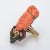 Guanyin Goddess Ring Carved Coral Gemstone Vintage 14 Karat Yellow Gold Cocktail size 8 For Sale - Image 4 of 6