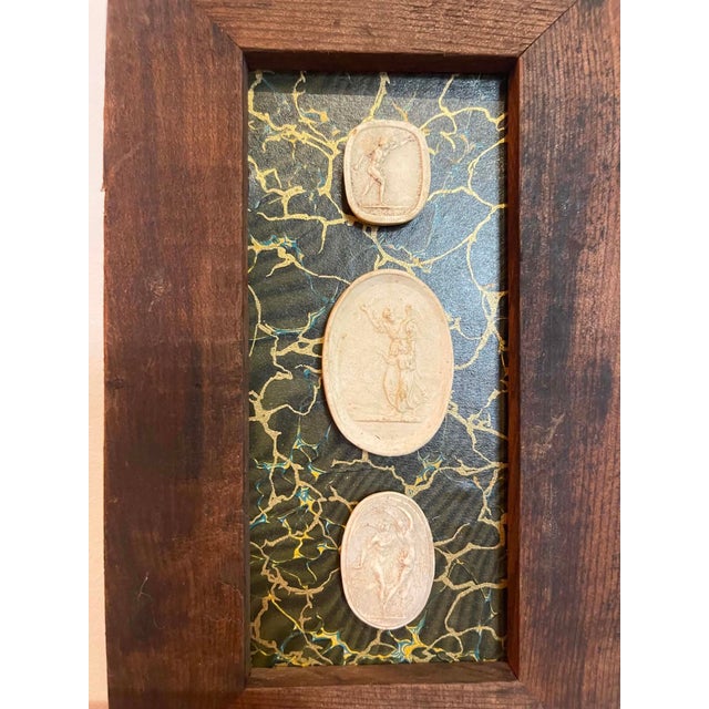 Italian Plaster Intaglios in 1880s Pine Frame For Sale - Image 4 of 5