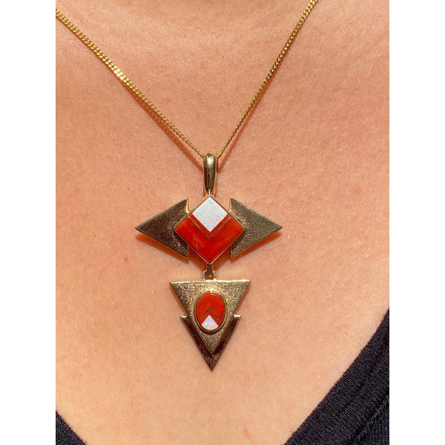 The Mudd: BG Mudd Signed Opal and Coral Inlay Pendant For Sale - Image 4 of 4