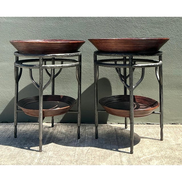 Vintage Pencil Reed Bowl Side Tables - A Pair For Sale - Image 10 of 12