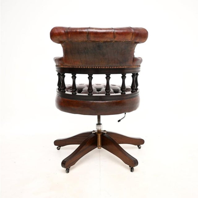 1950s Antique Leather Swivel Captains Desk Chair, 1950s For Sale - Image 5 of 11