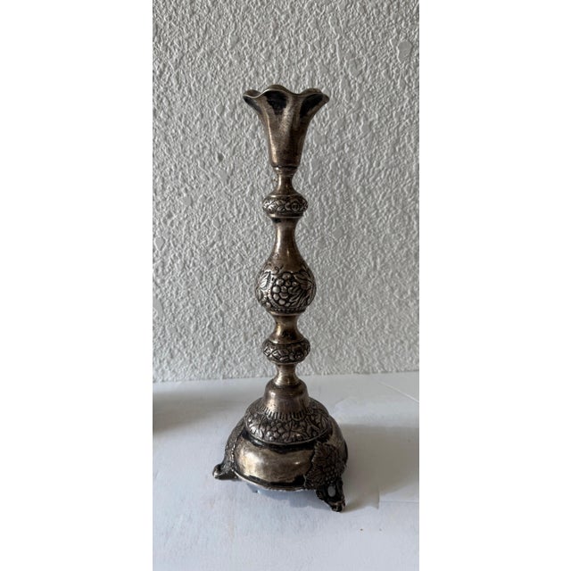 Rare 19th C. Antique Silver Judaica Shabbat Candlesticks Polish Szekman For Sale - Image 13 of 18