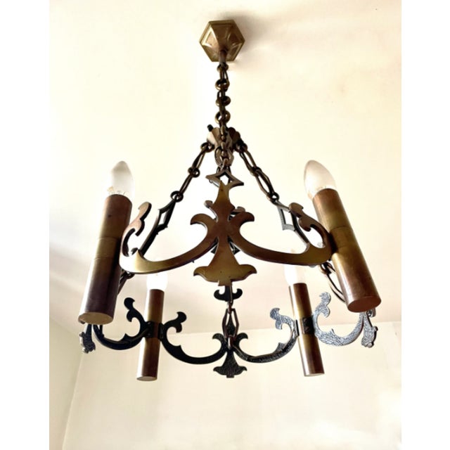 Brutalist Neo-Gothic 4-Light Chandelier, 1950s For Sale - Image 6 of 10