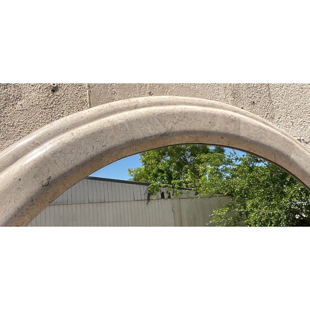 Ecru Vintage Boho Tessellated Stone Round Mirror For Sale - Image 8 of 9