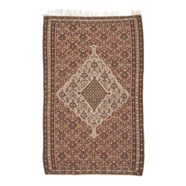 Antique Persian Senneh Kilim Rug - 4'x 6'5" For Sale