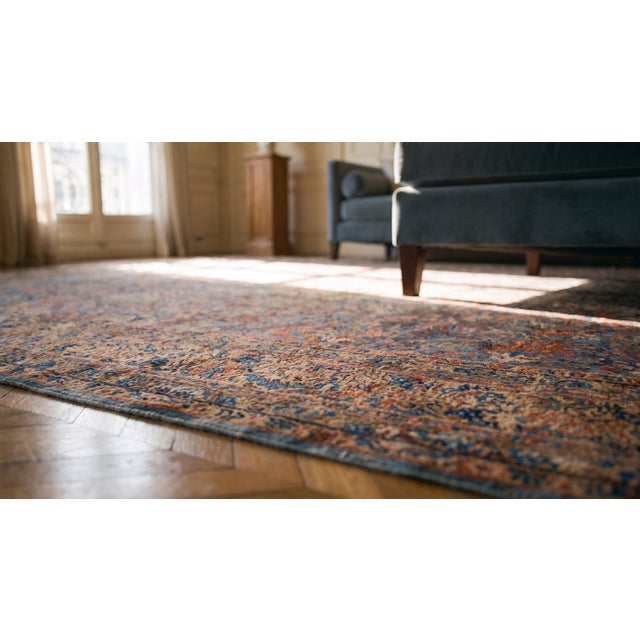 Outstanding Blue and Red Color With Medallion and Florid Design Antique Kirman Rug For Sale - Image 9 of 10