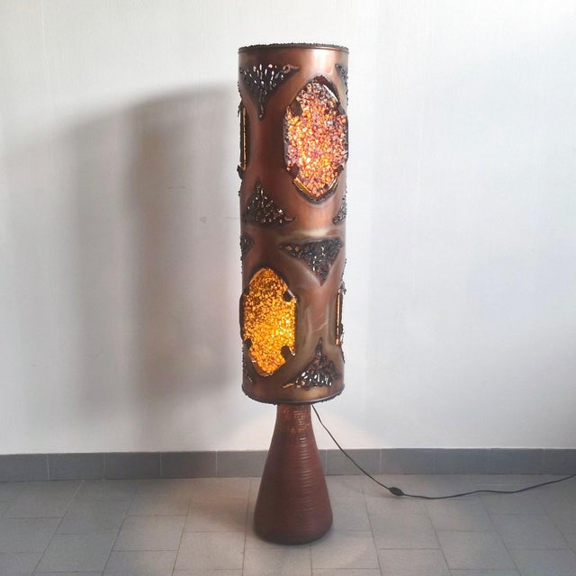 Vintage Brutalist Ceramic Resin and Copper Floor Lamp from Accolay, 1970s For Sale - Image 16 of 16