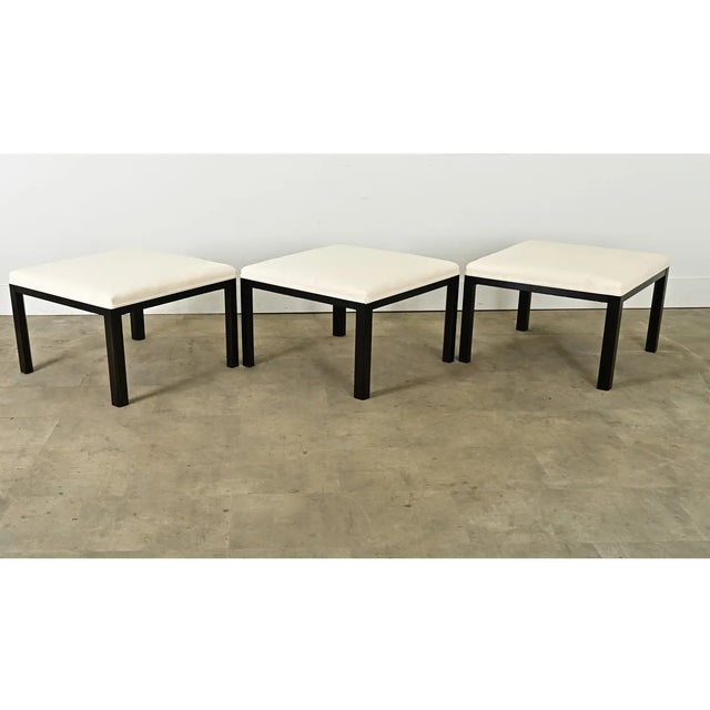 French Art Deco Ebonized & Upholstered Square Bench-Ottoman For Sale - Image 10 of 12