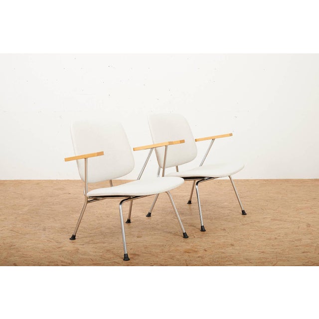 Kembo Armchairs with Chrome-Plated Tubular Steel Frames, Beechwood Armrests and Kvadrat Upholstery by Willem Hendrik Gispen for Kembo, 1954, Set of 2 For Sale - Image 9 of 12