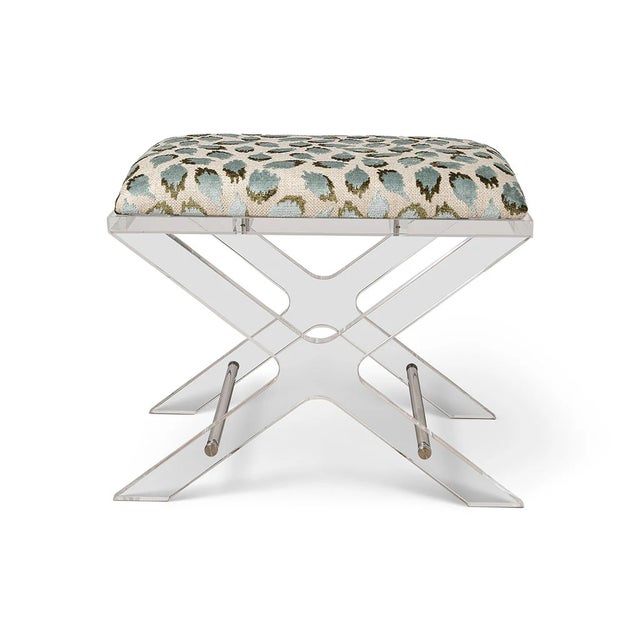 2020s Delano Nickel Ocelot Celadon Lucite X-Bench For Sale - Image 5 of 5