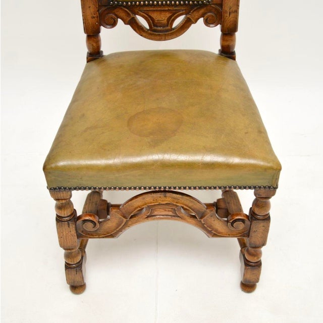 Wood Antique Leather and Oak Side Chair, 1920s For Sale - Image 7 of 9