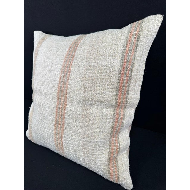 Turkish Hemp Pillow Cushion Natural Beige Rust Pillow Cushion Cover 24"x24" For Sale - Image 4 of 4