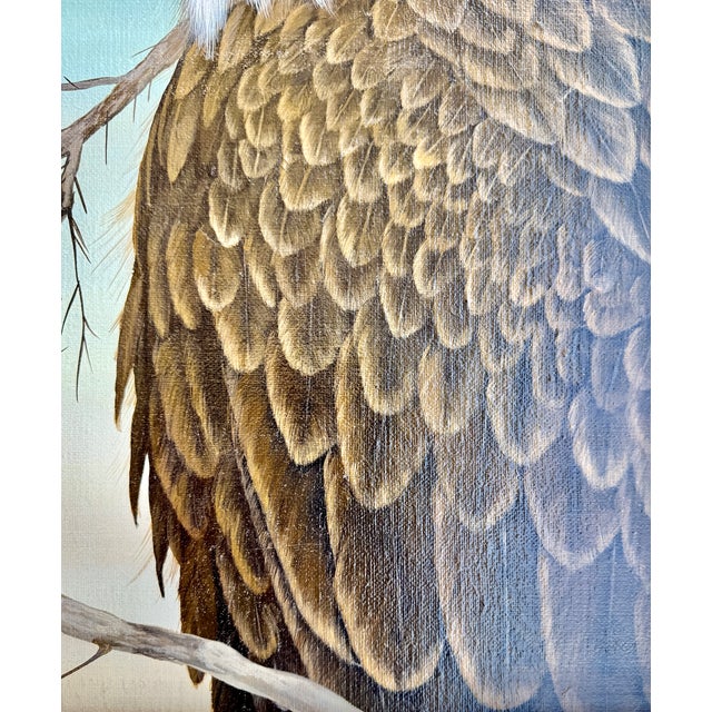 Wood American Bald Eagle Framed Animal Art, Oil on Canvas Lynn Chase Signed 1980 For Sale - Image 7 of 15