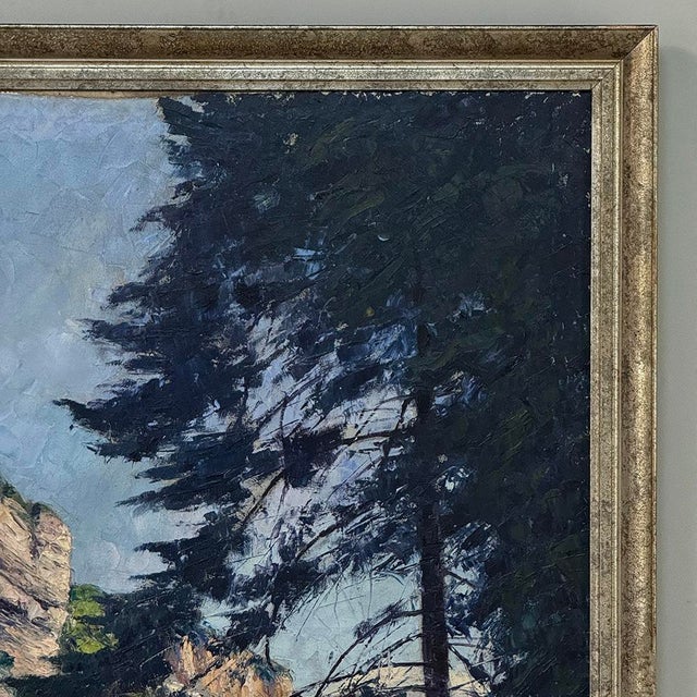 Dark Green Framed Oil Painting on Canvas by Eugène Collignon (1876–1961) 'Banks of the Meuse River' For Sale - Image 8 of 16