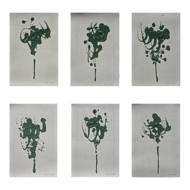 Set of 6 - One-of-a-Kind Dark Green Botanical Organic Modern Original Oil Paintings, Unframed/ Herbarium / Floral / Earth Tones For Sale