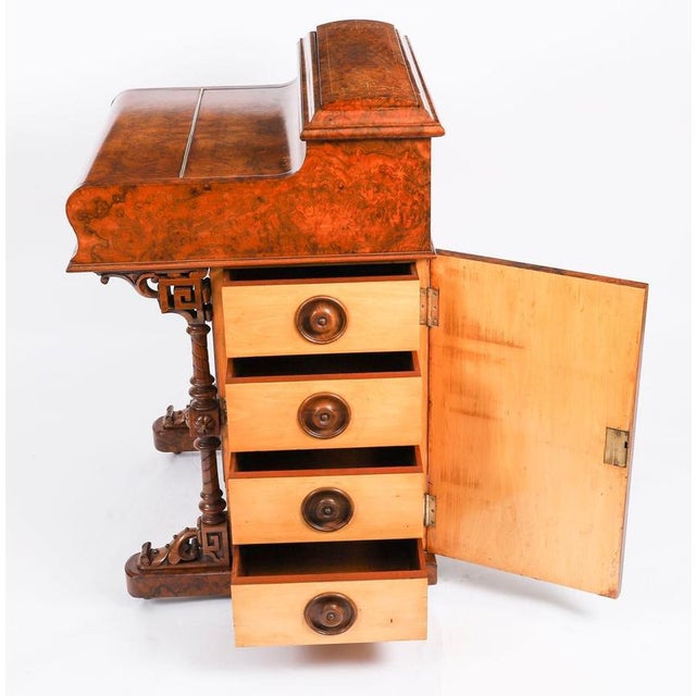 Antique Victorian Burr Walnut and Inlaid Pop Up Davenport Desk, 19th Century For Sale - Image 15 of 18