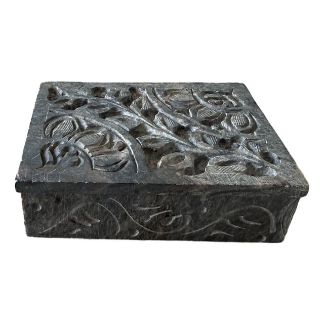 Hand Carved Jali Soapstone Lidded Trinket Box For Sale