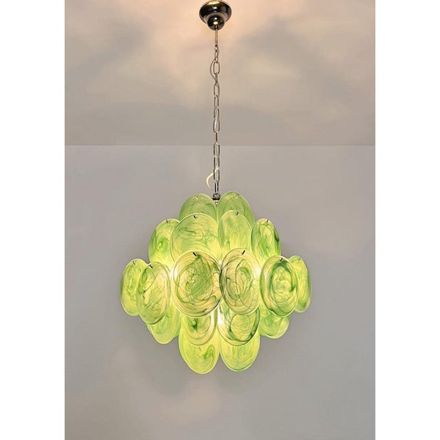 1990s Vintage Italian Green Murano Glass Discs Chandelier, 1990s For Sale - Image 5 of 18